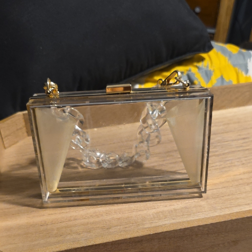 Elegant Clear Acrylic Box Style Clutch With Gold Accents View 4